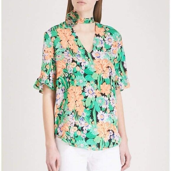 Sandro Reda Floral Print 100% Silk Blouse Size 1 (XS/S) - Picture 1 of 12
